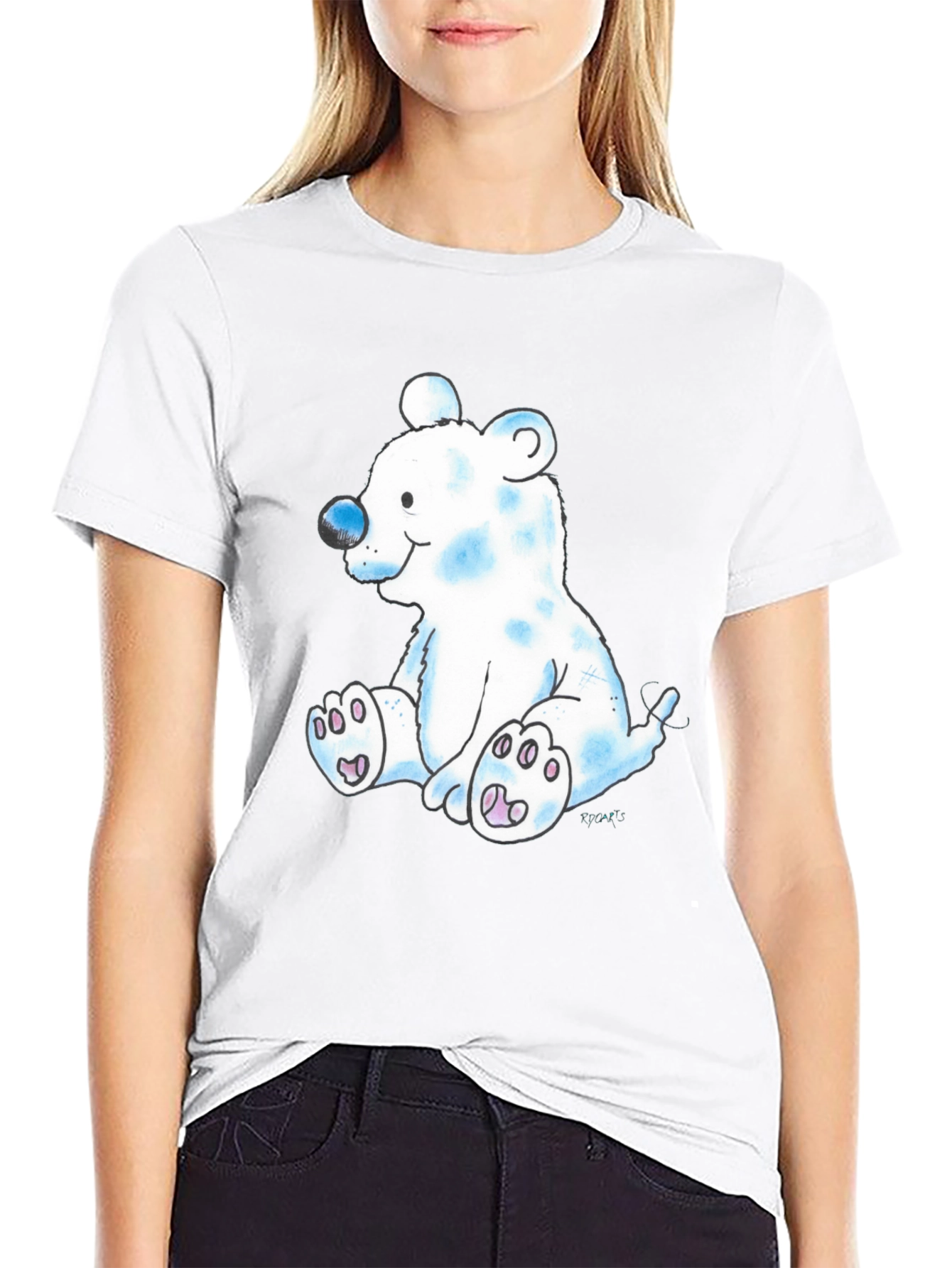 Black Cute Cartoon Bear Black T-Shirt view 9