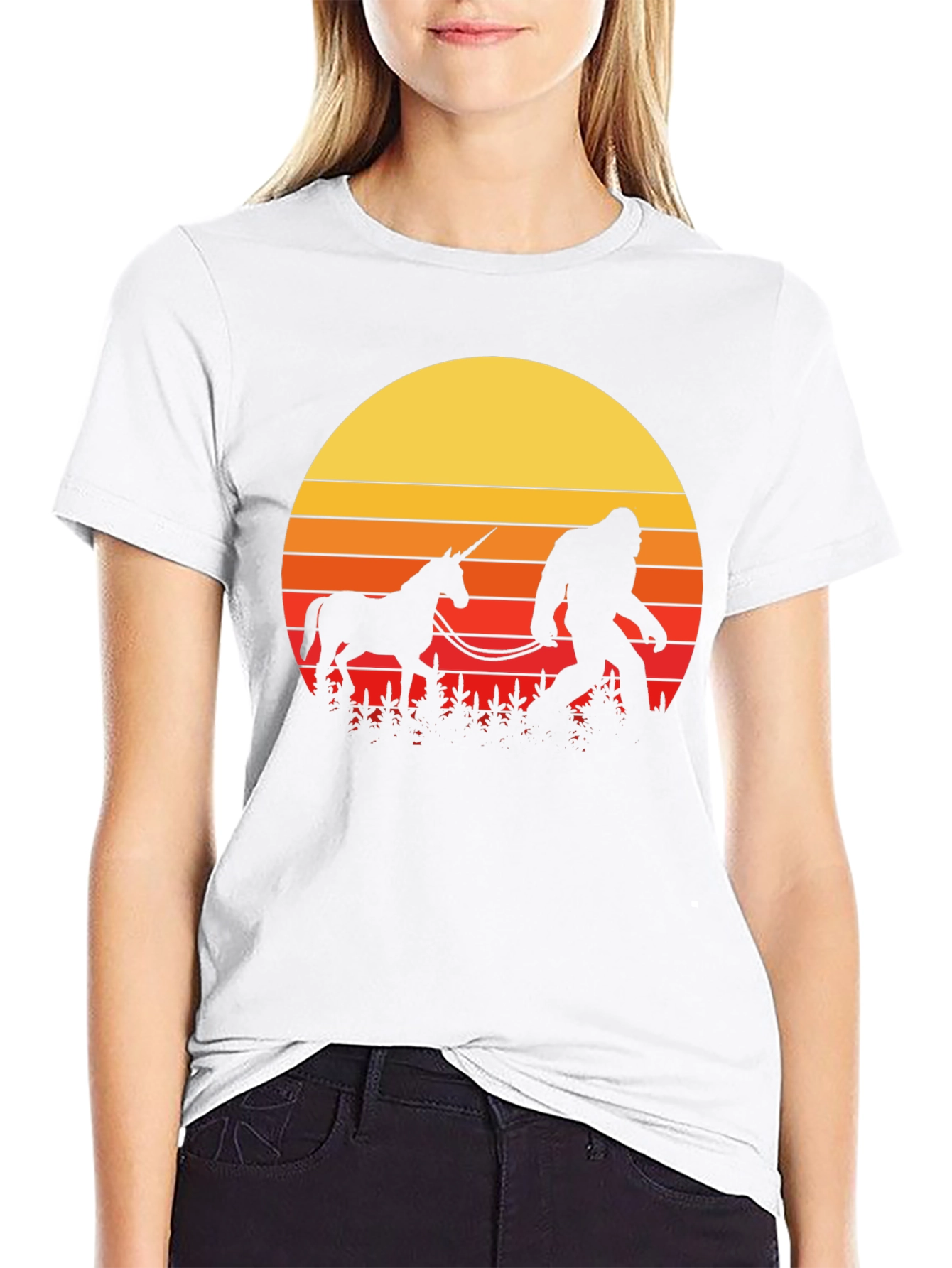 Black Sasquatch & Unicorn Sunset T-Shirt view 9