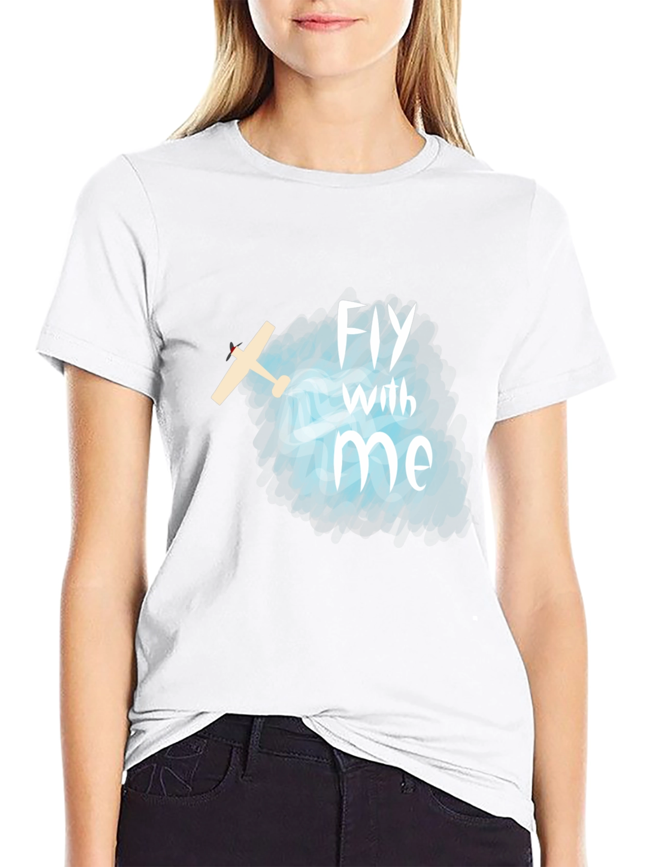Black Fly With Me T-Shirt - Airplane Graphic Tee view 9