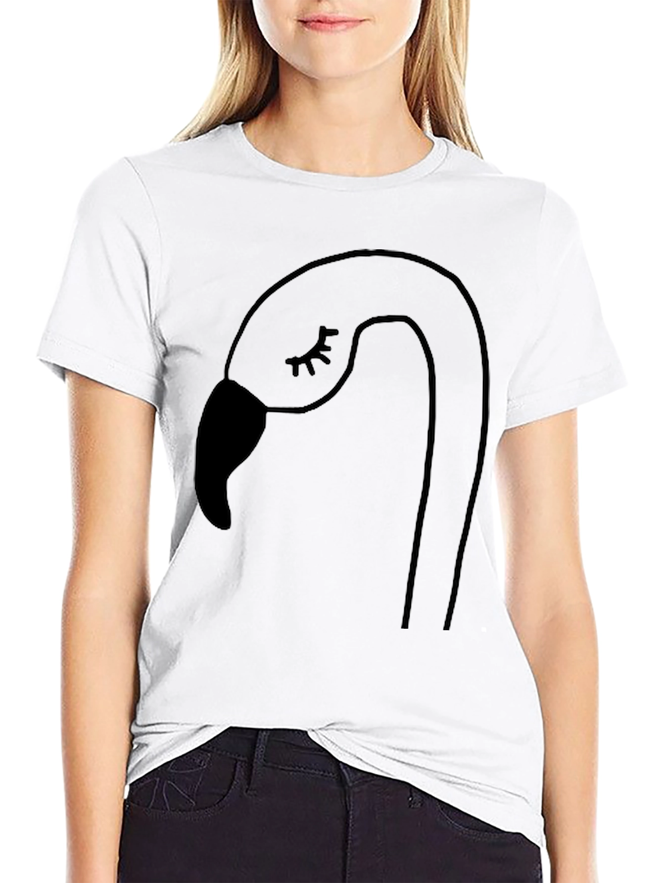 Black Minimalist Flamingo Tee - Black Cotton Blend view 9