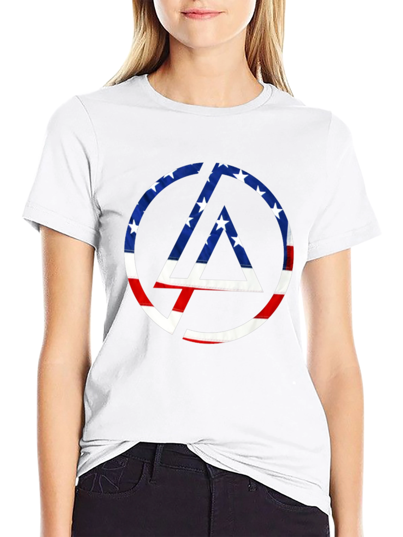 Black American Flag Circle Logo T-Shirt view 9