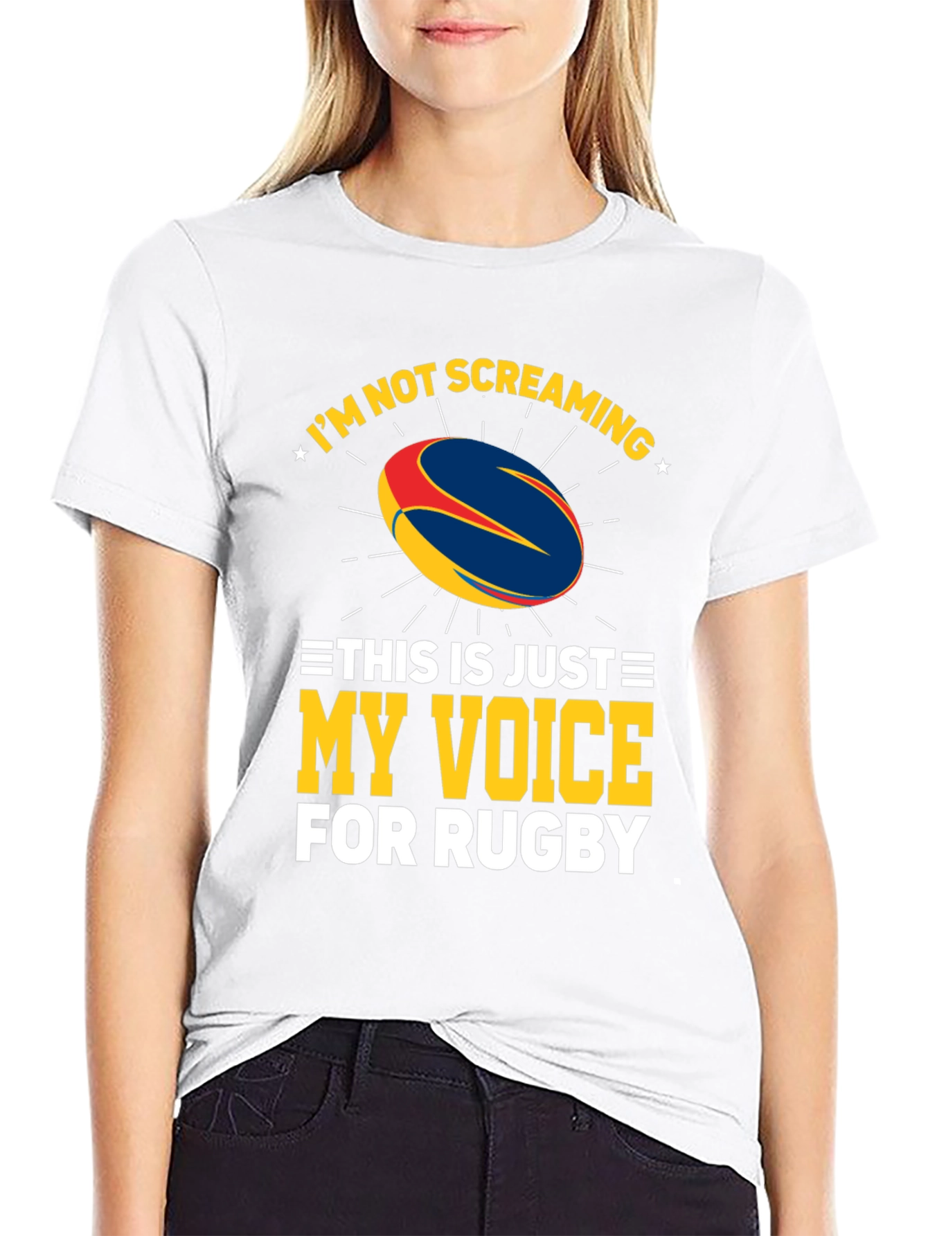 Black Rugby Fan T-Shirt: My Voice for Rugby view 9