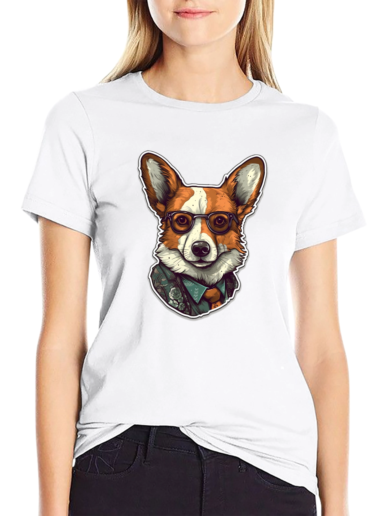 Black Hipster Corgi Graphic Tee - Unisex Soft Cotton Shirt view 9