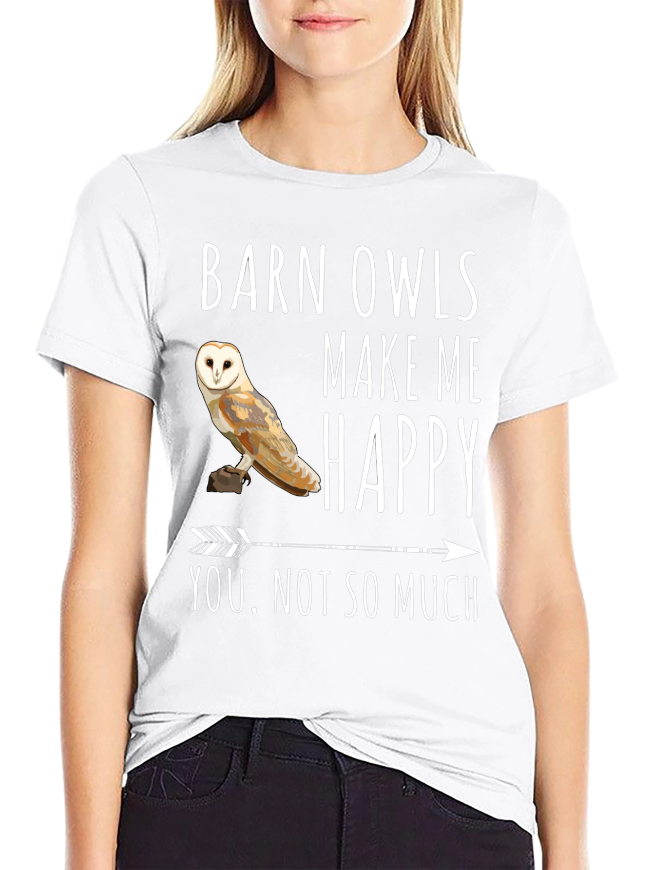 Black Barn Owl T-Shirt - Owls Make Me Happy Tee view 9
