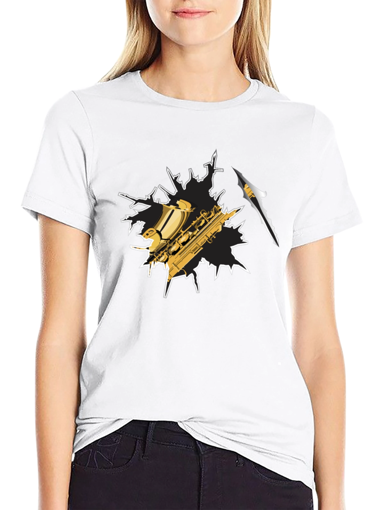 Black Saxophone Graphic T-Shirt - Cool Music Tee view 9