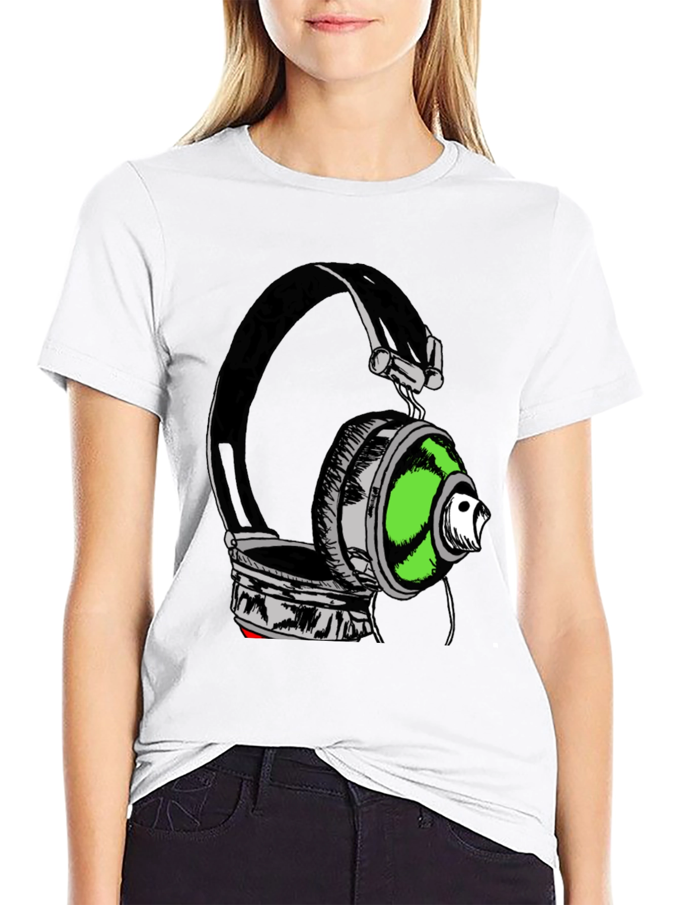 Black Headphones Graphic Print T-Shirt - Black view 9