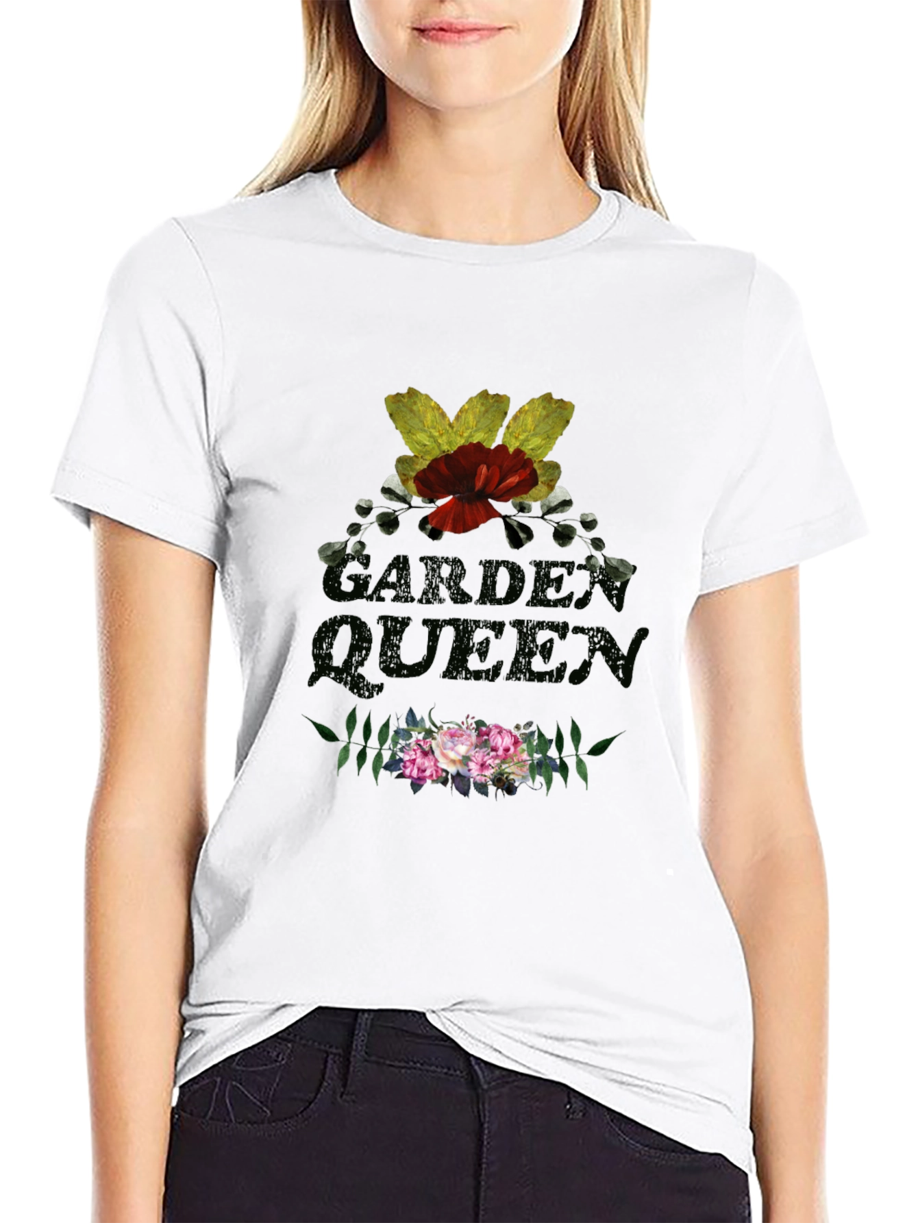 Black Garden Queen Floral T-Shirt - Black Cotton Tee view 9