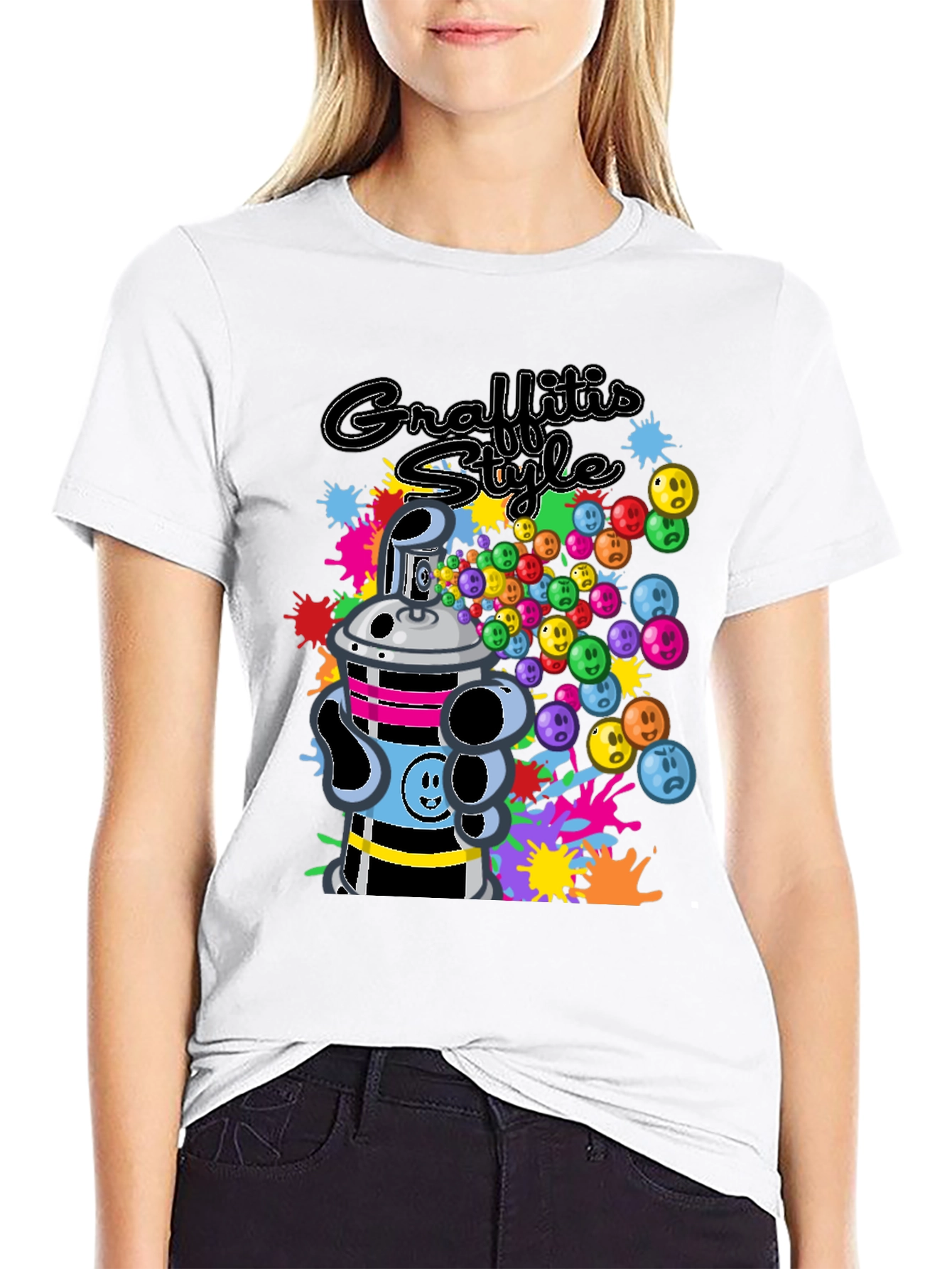 Black Graffiti Style Graphic T-Shirt - Black Crew Neck Tee view 9