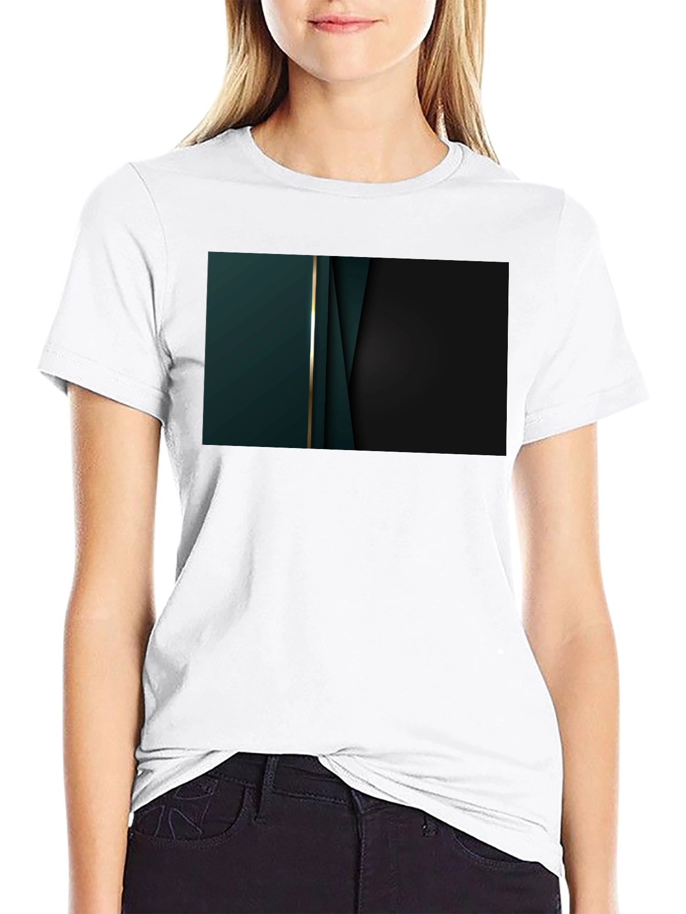 Black Sleek Black Tee with Abstract Dark Green Design view 9
