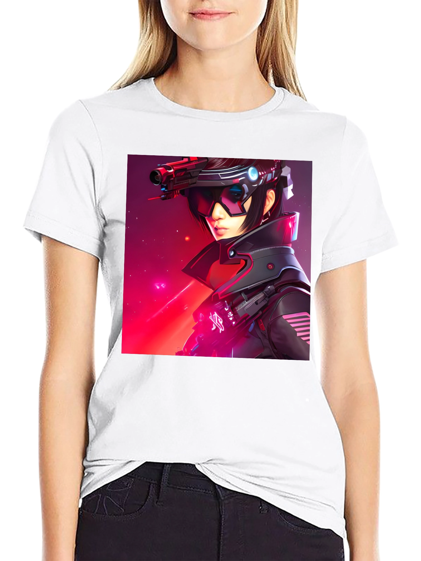 Black Sci-Fi Cyberpunk Girl Graphic Black T-Shirt view 9