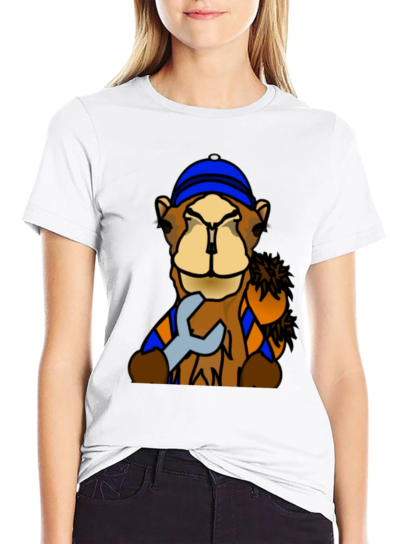 Black Camel Mechanic T-Shirt - Funny Cartoon Animal Tee view 9