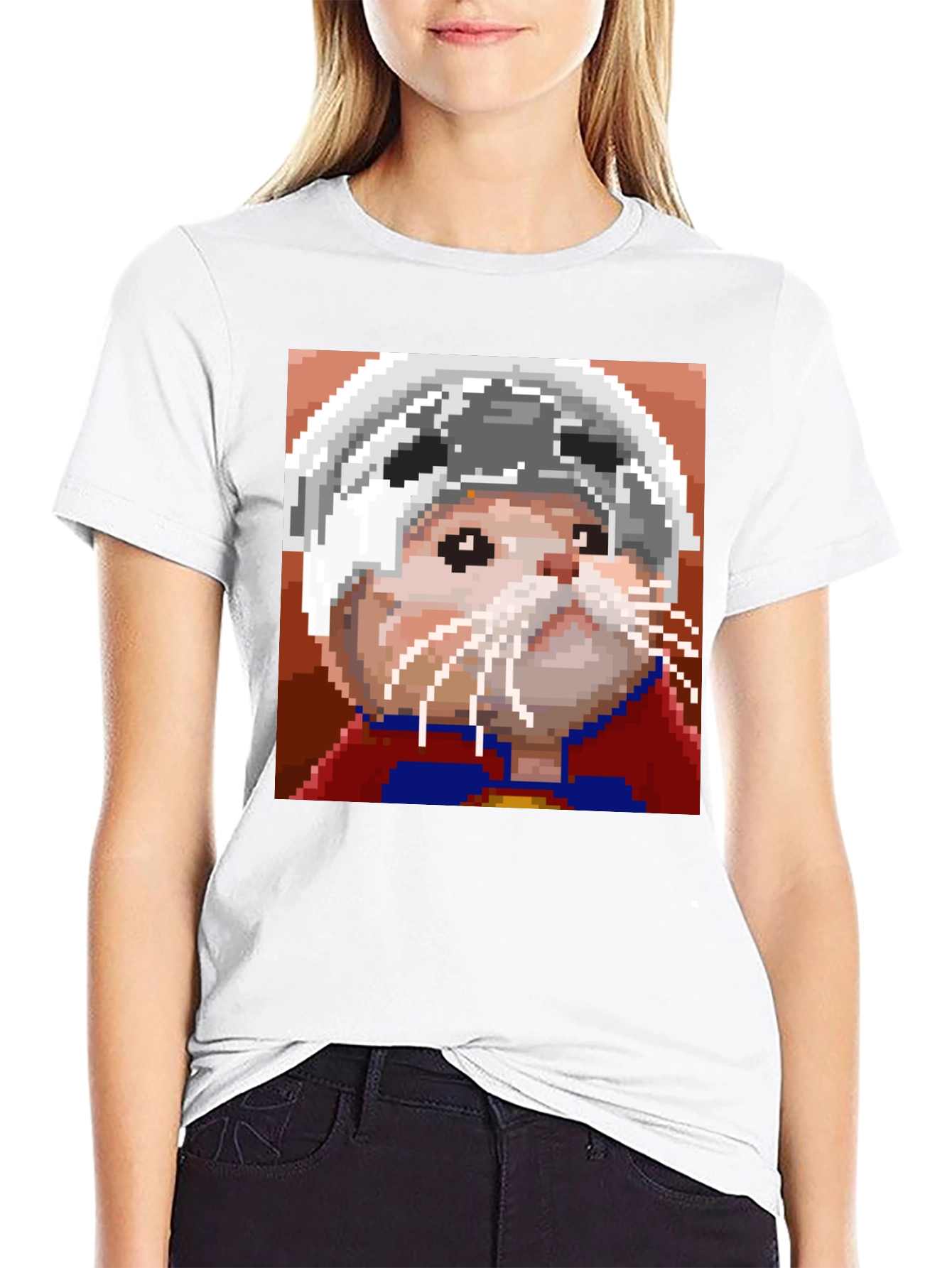 Black Pixel Art Hamster Hero T-Shirt view 9