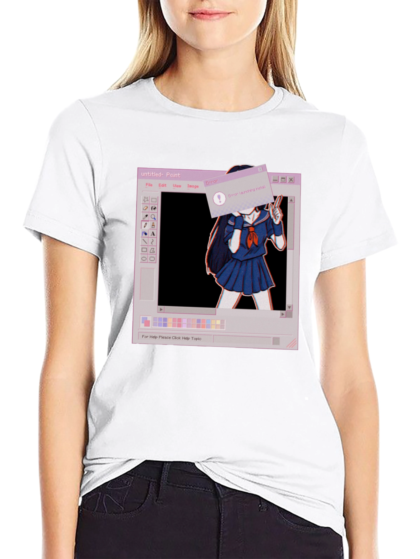 Black Aesthetic Anime Paint Error Black T-Shirt view 9
