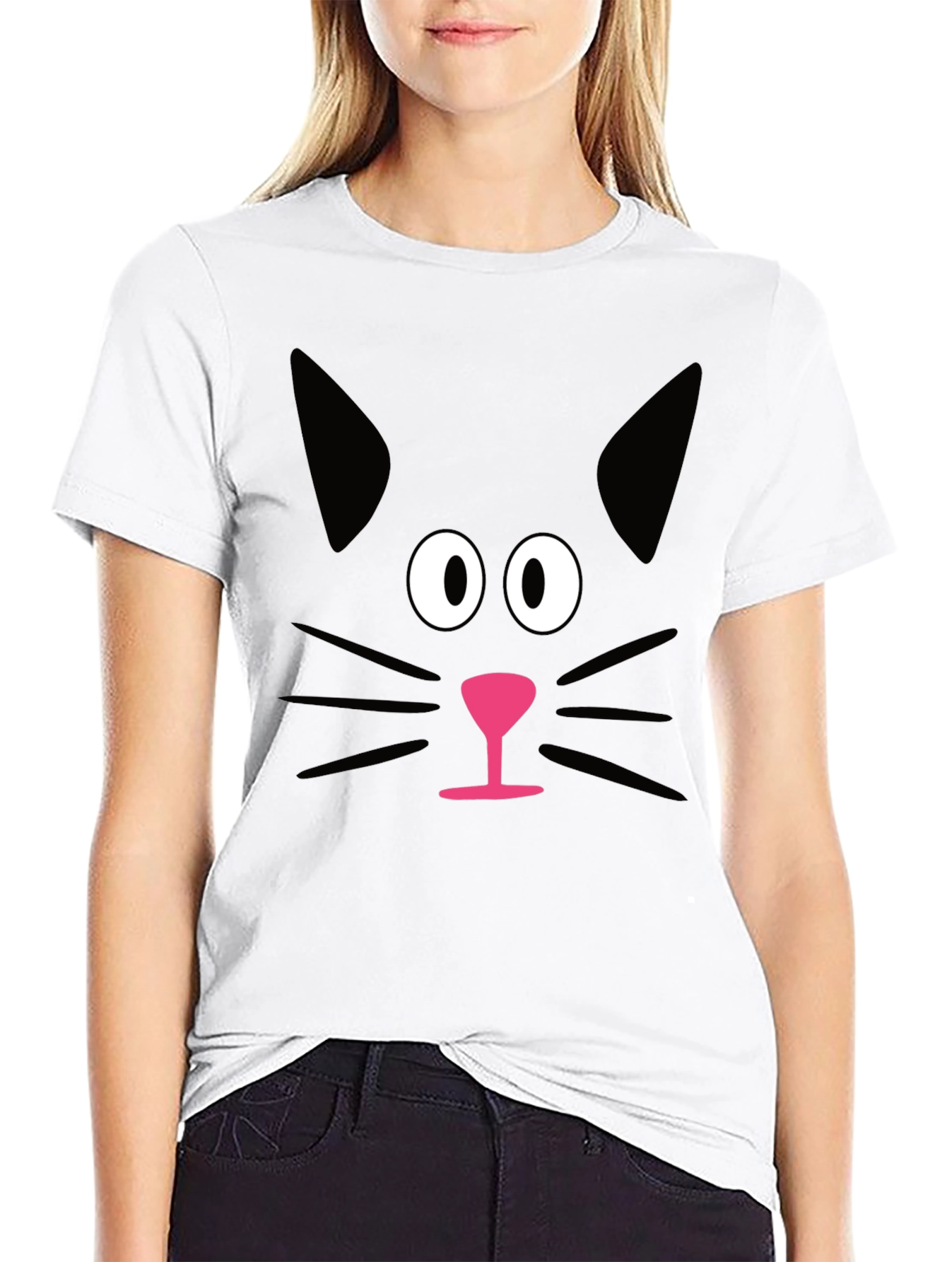 Black Funny Black Cat Face Graphic T-Shirt view 9