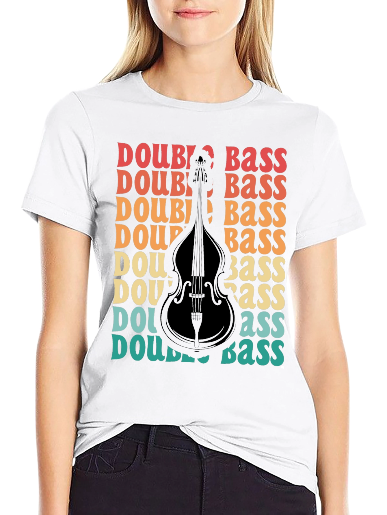 Black Double Bass Graphic T-Shirt Retro Style Musician Tee view 9