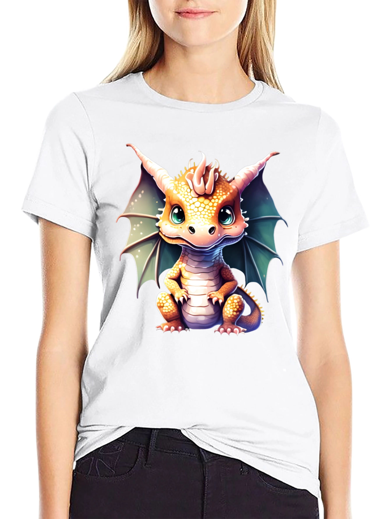 Black Cute Dragon Graphic Tee view 9