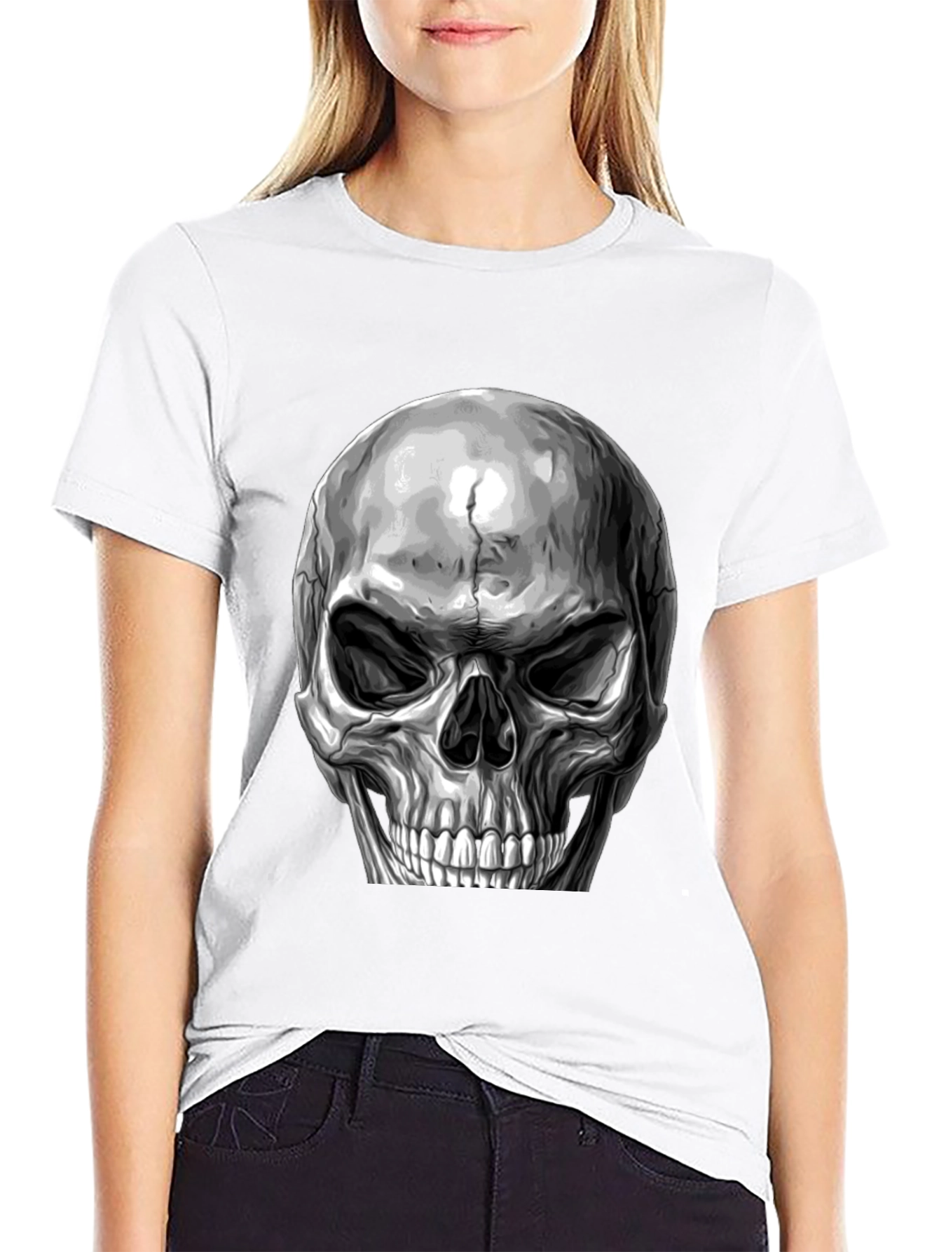 Black Skull Graphic Print T-Shirt - Black view 9