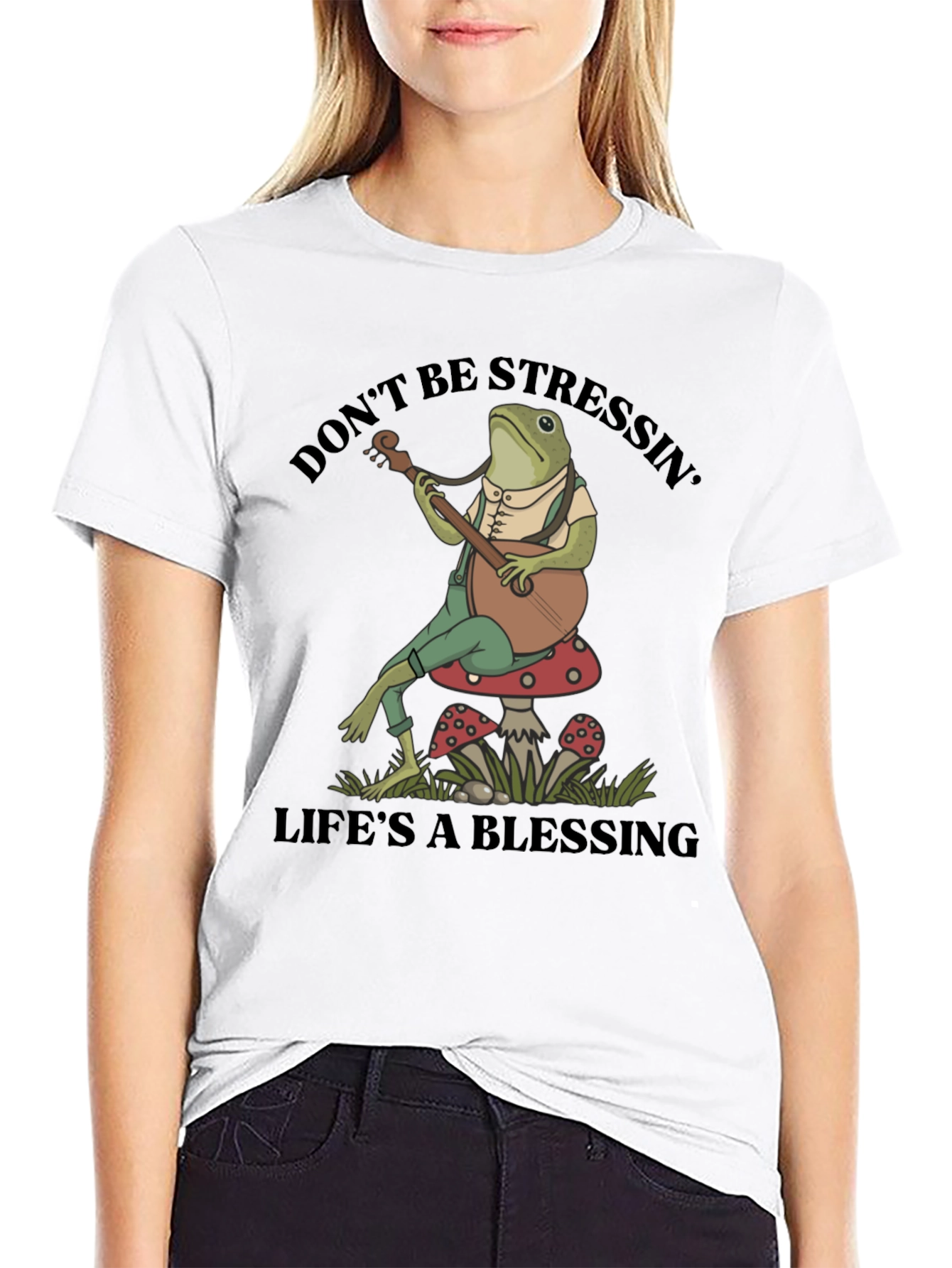 Black Relaxed Frog T-Shirt: Don't Stress, Life's a Blessing view 9