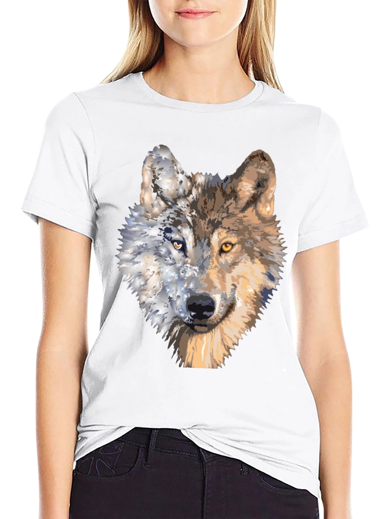 Black Wolf Portrait Graphic Tee - Unique Two-Faced Design view 9