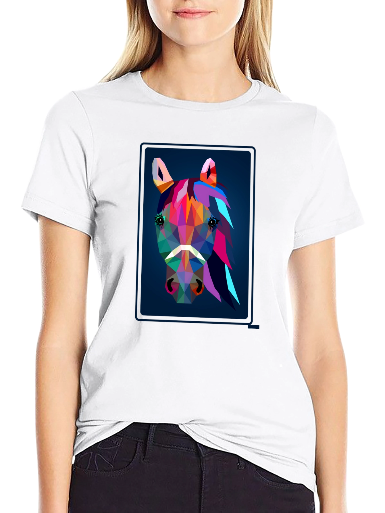 Black Geometric Horse Graphic Tee view 9