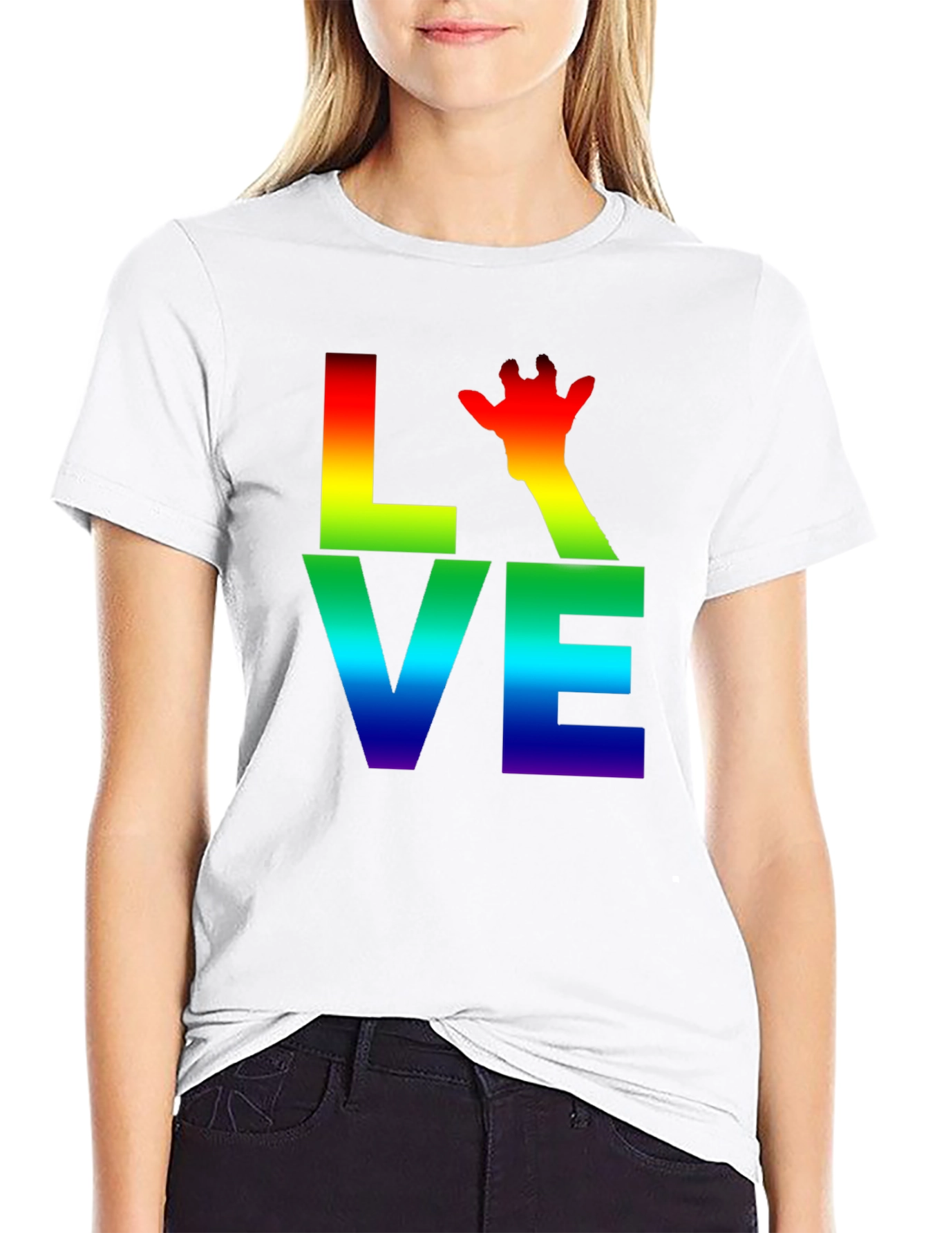 Black Rainbow LOVE Giraffe Graphic T-Shirt view 9