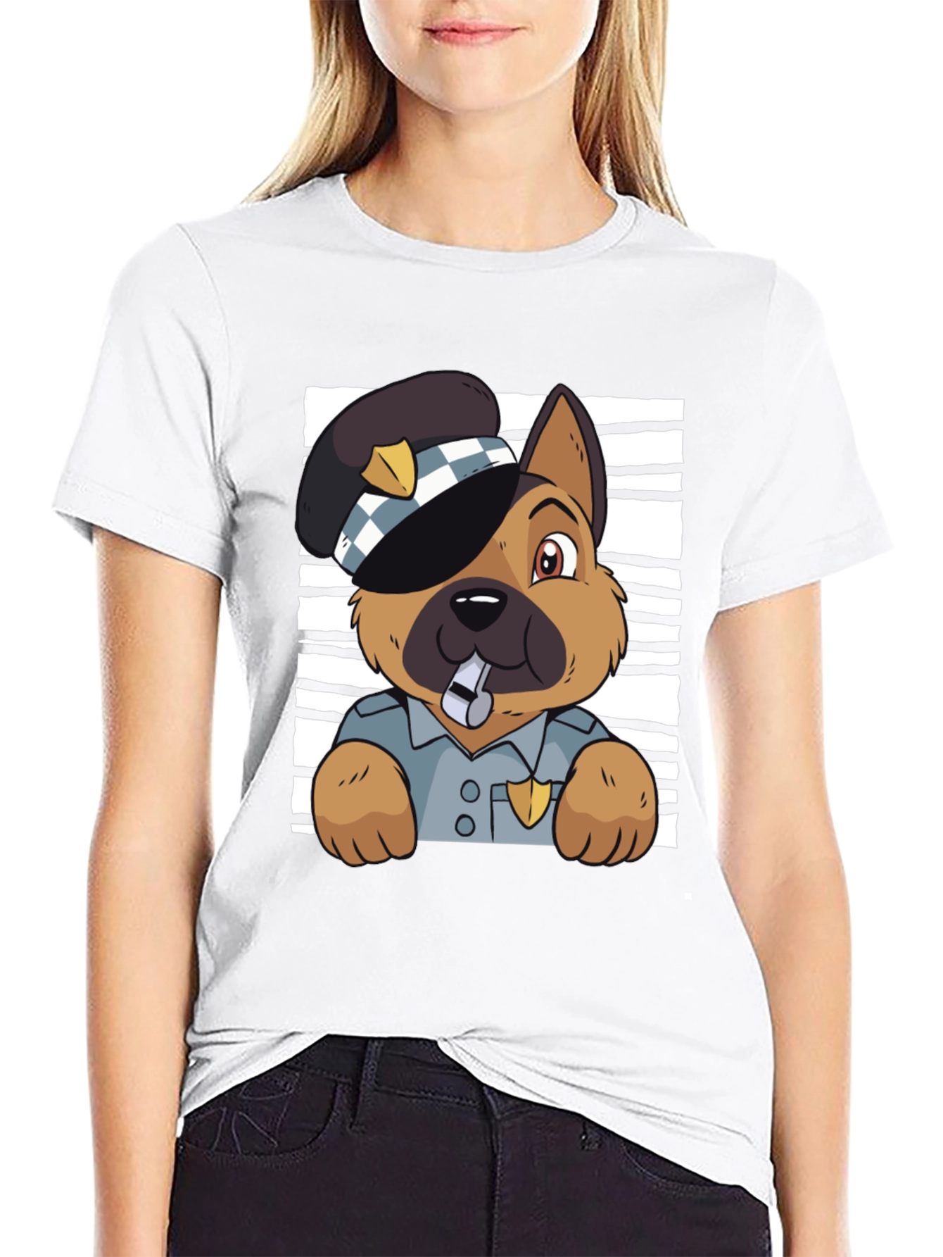 Black Police Dog Graphic T-Shirt - Cute Cartoon Design view 9
