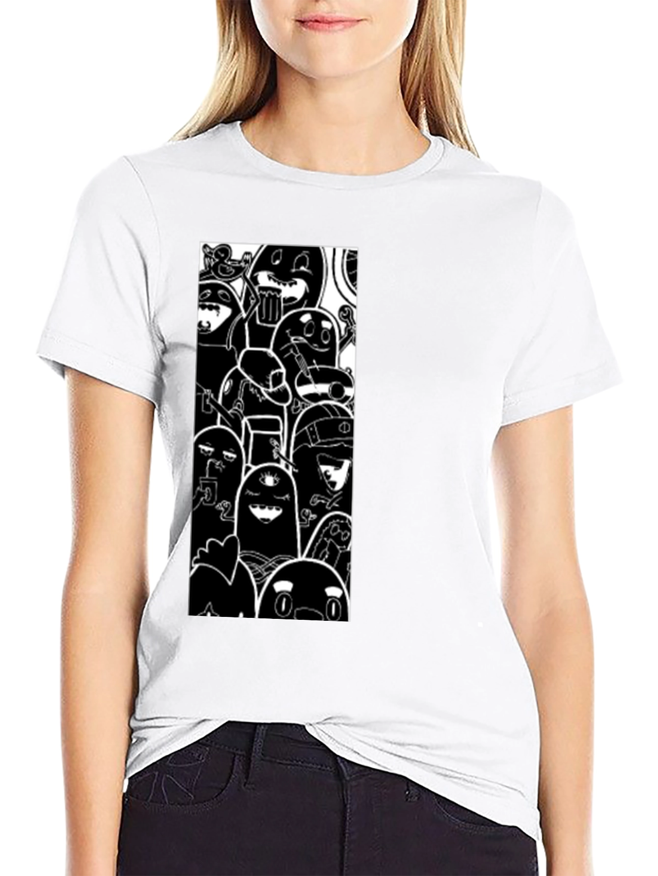 Black Cartoon Character Graphic Print Black T-Shirt view 9