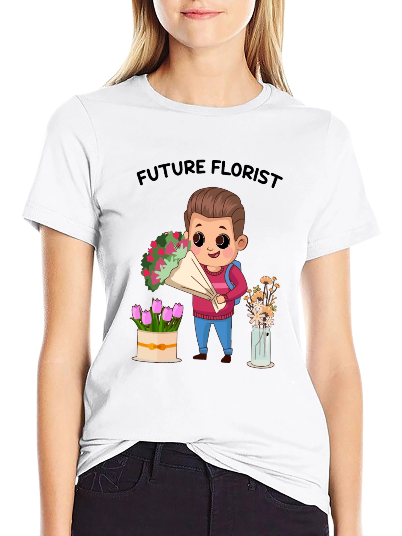 Black Future Florist Graphic T-Shirt - Cute Floral Design view 9