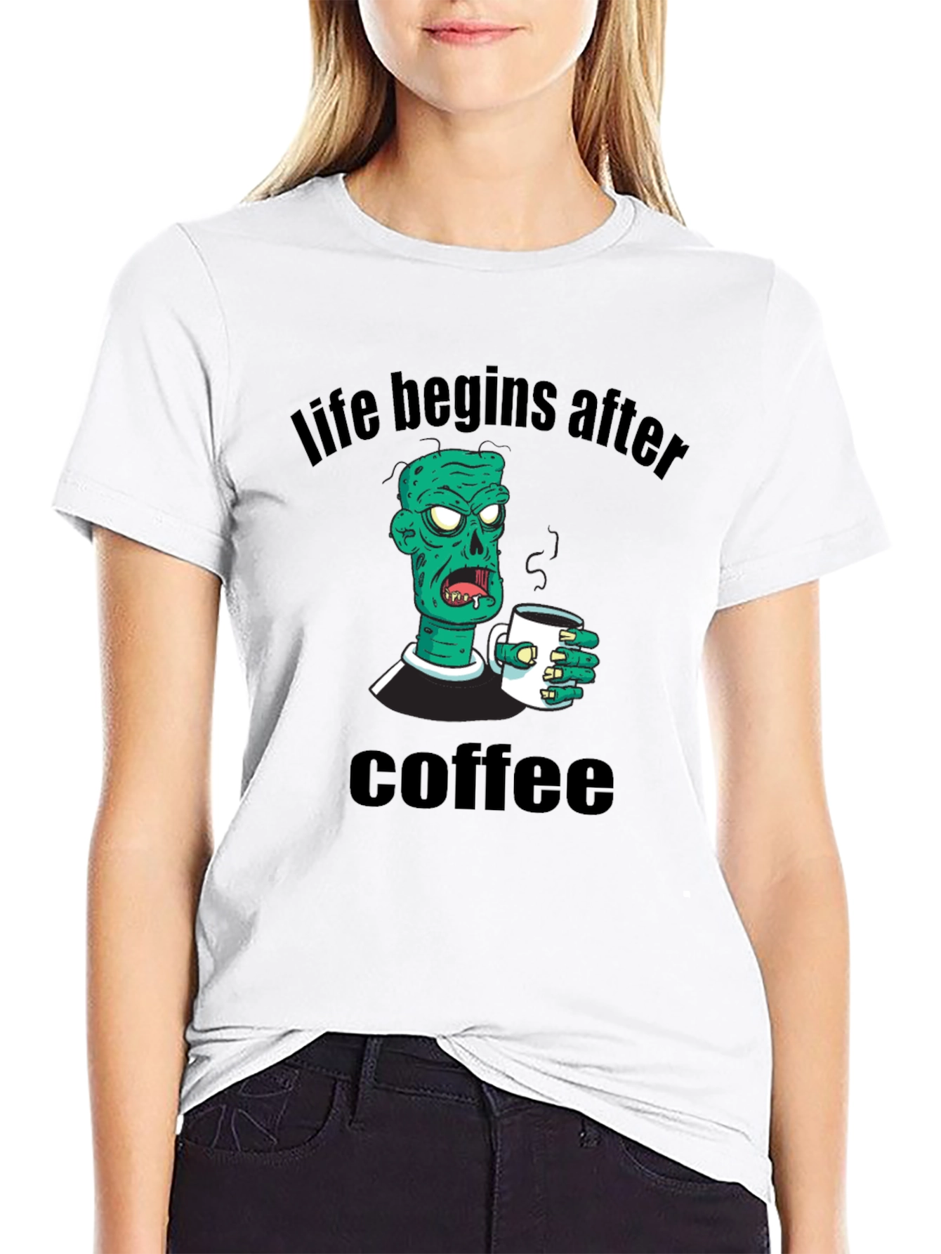 Black Life Begins After Coffee Zombie T-Shirt view 9