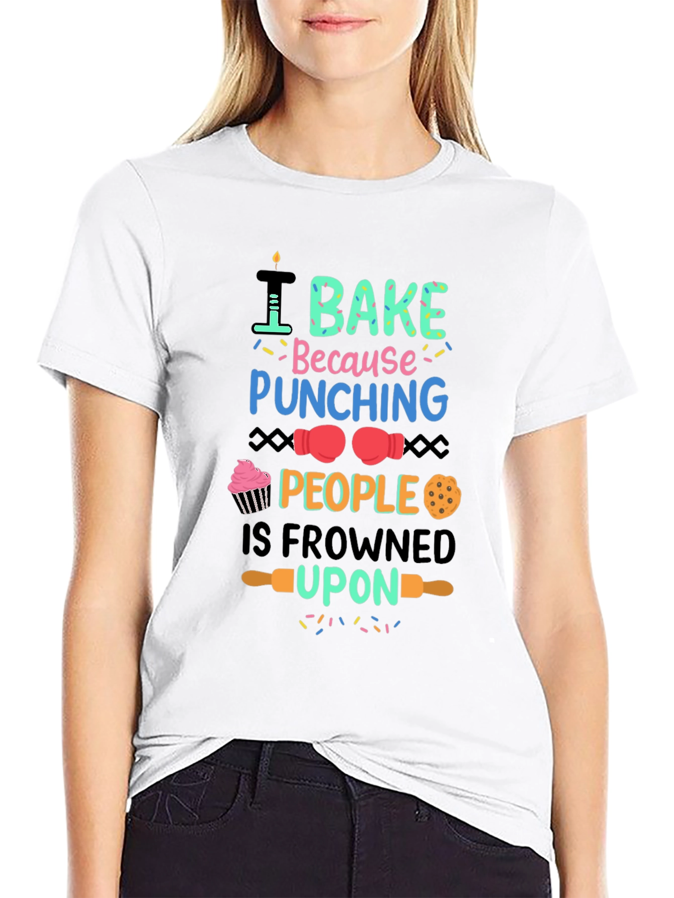Black I Bake Because Punching People is Frowned Upon Funny T-Shirt view 9