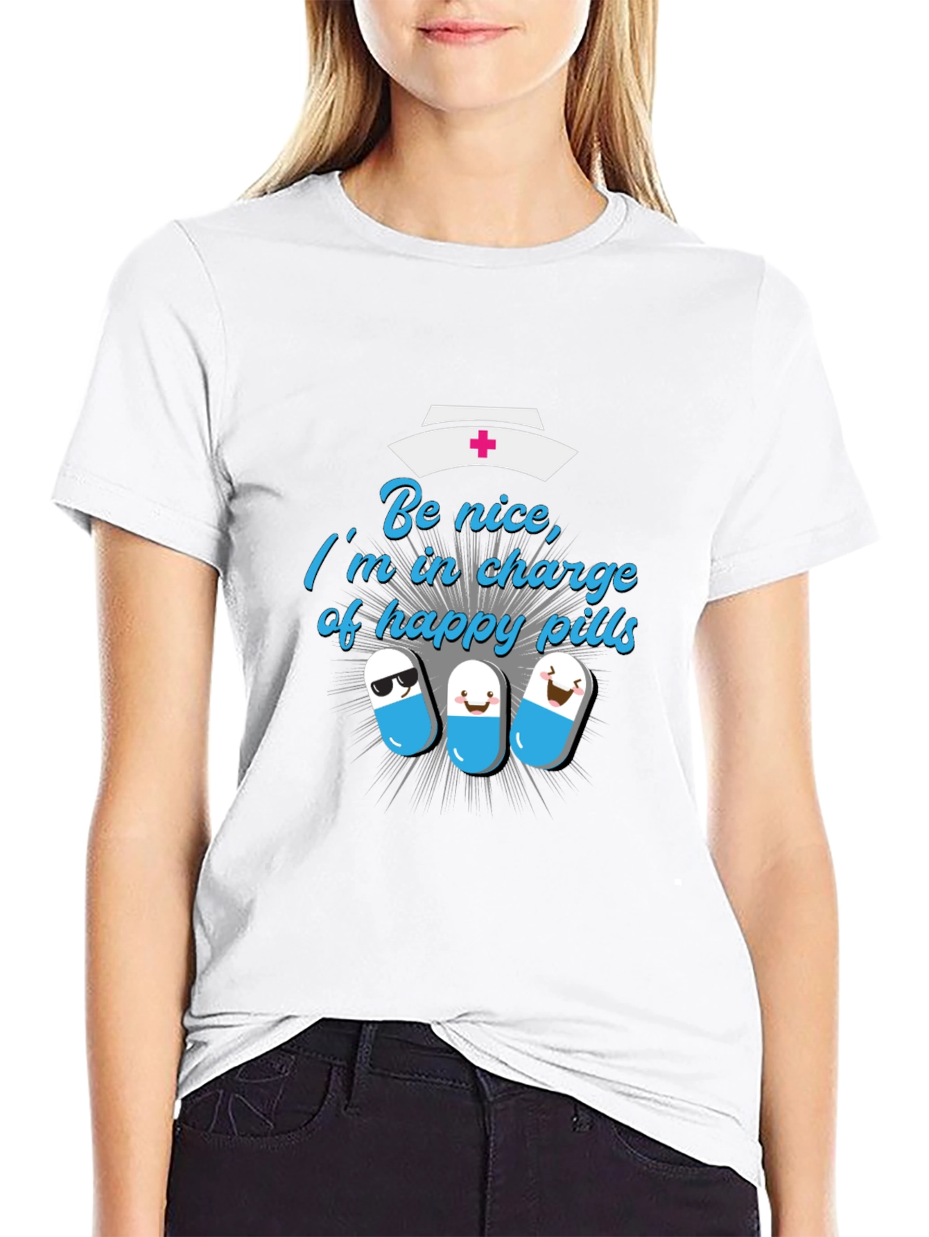 Black Be Nice Happy Pills Graphic T-Shirt view 9