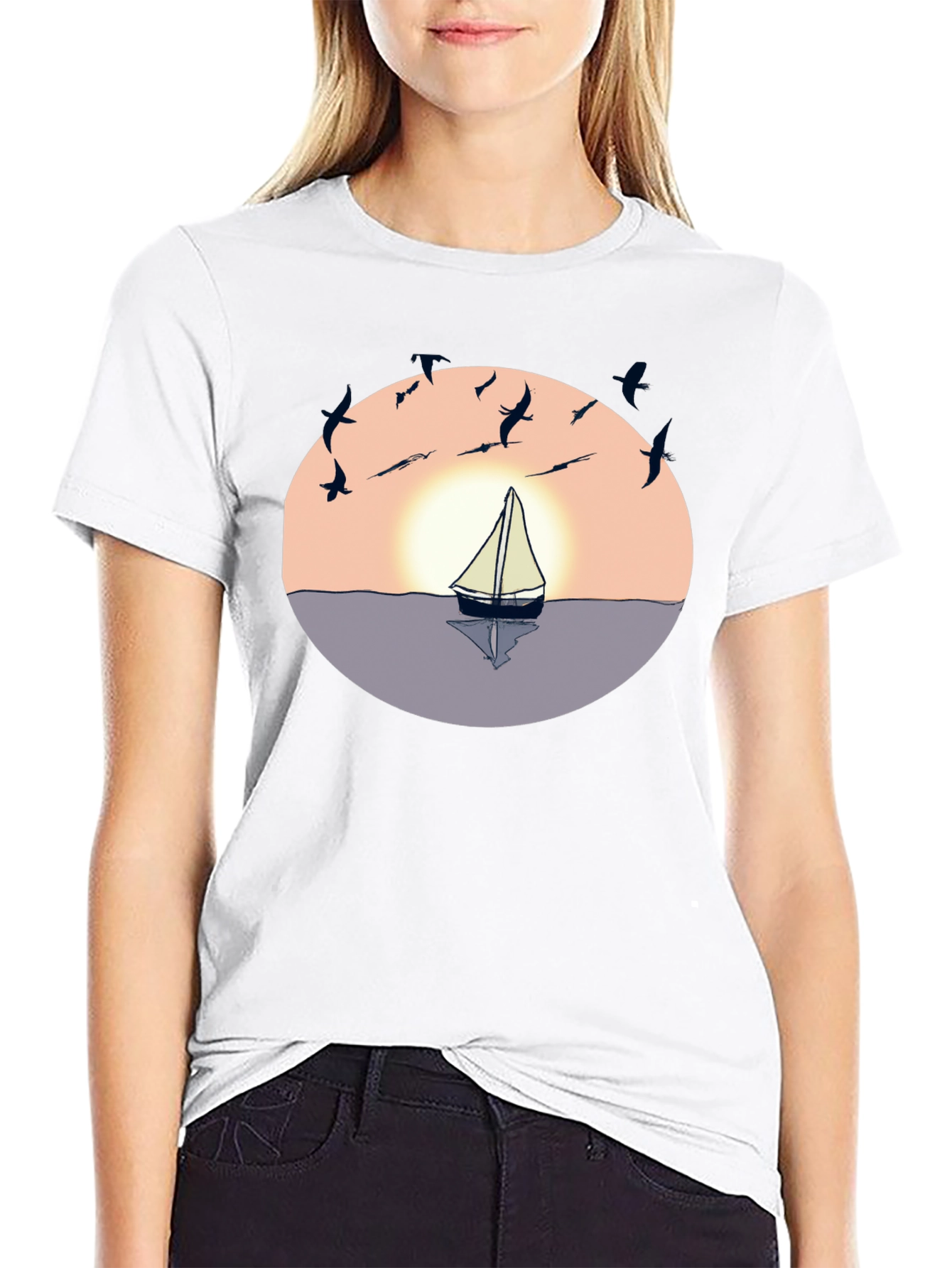 Black Sunset Sailboat Graphic Tee - Black Cotton Blend view 9