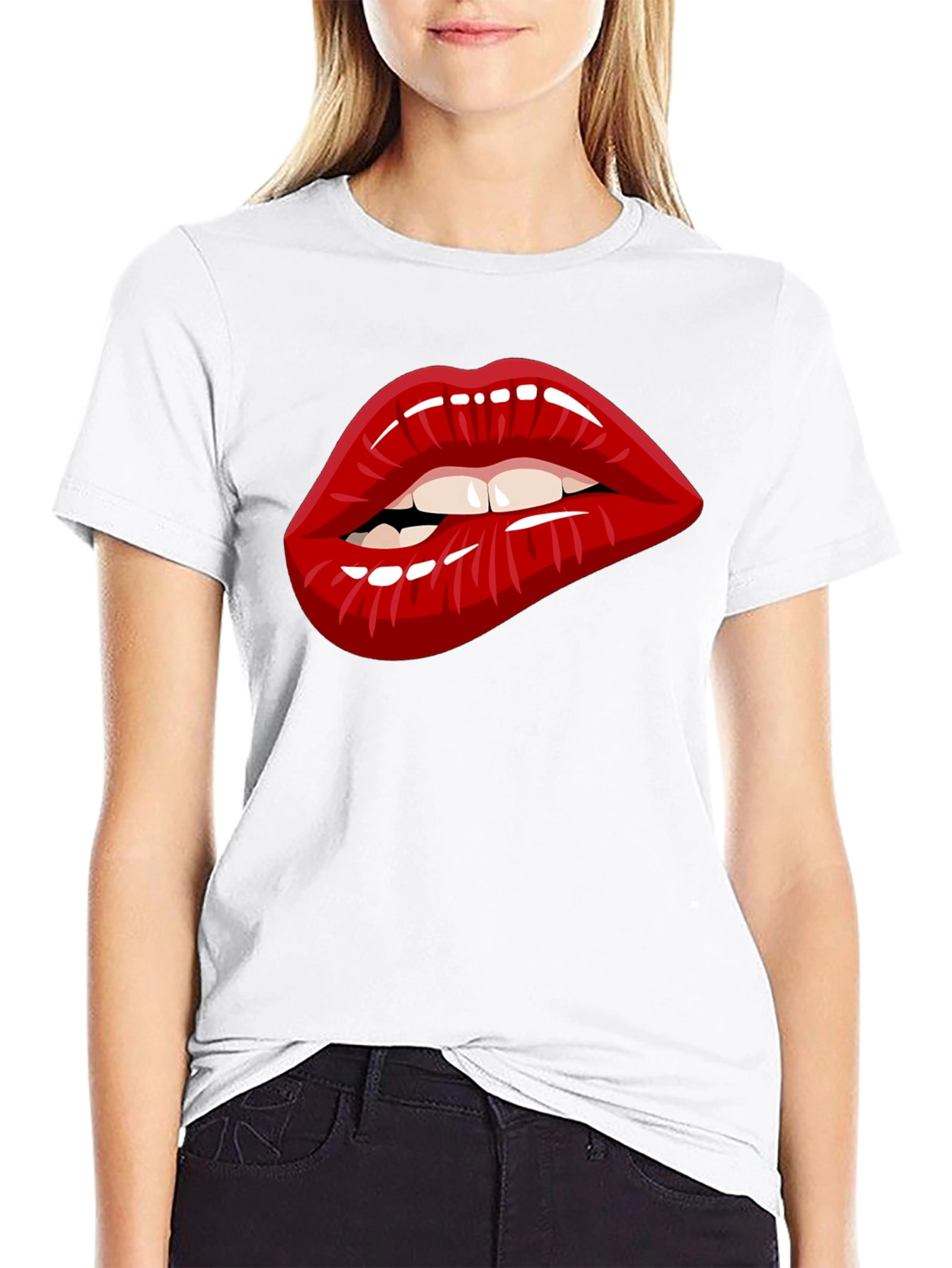 Black Bold Lip Graphic Tee - Unisex Cotton Blend view 9