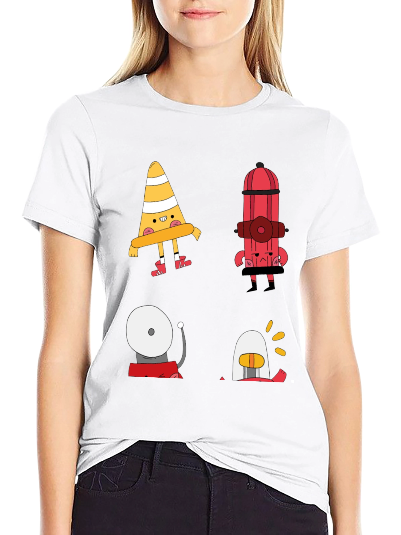 Black Cartoon Fire Safety Black T-Shirt view 9