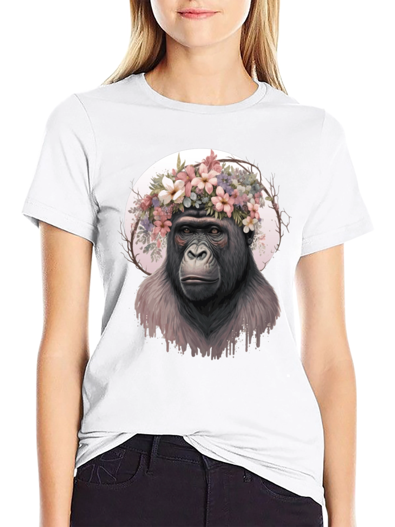 Black Gorilla Flower Crown Graphic Tee view 9