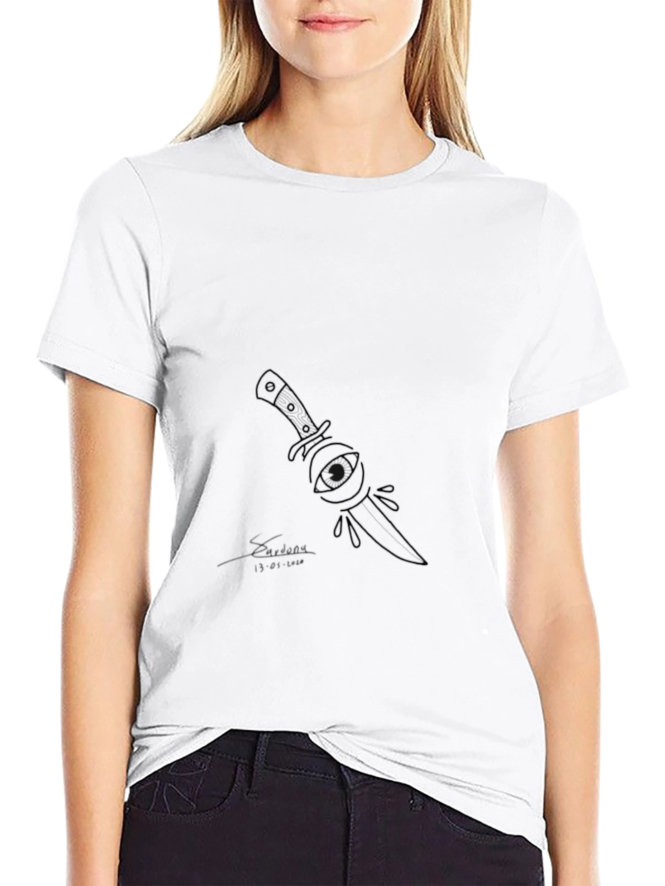 Black Black T-Shirt with Knife & Eye Graphic view 9
