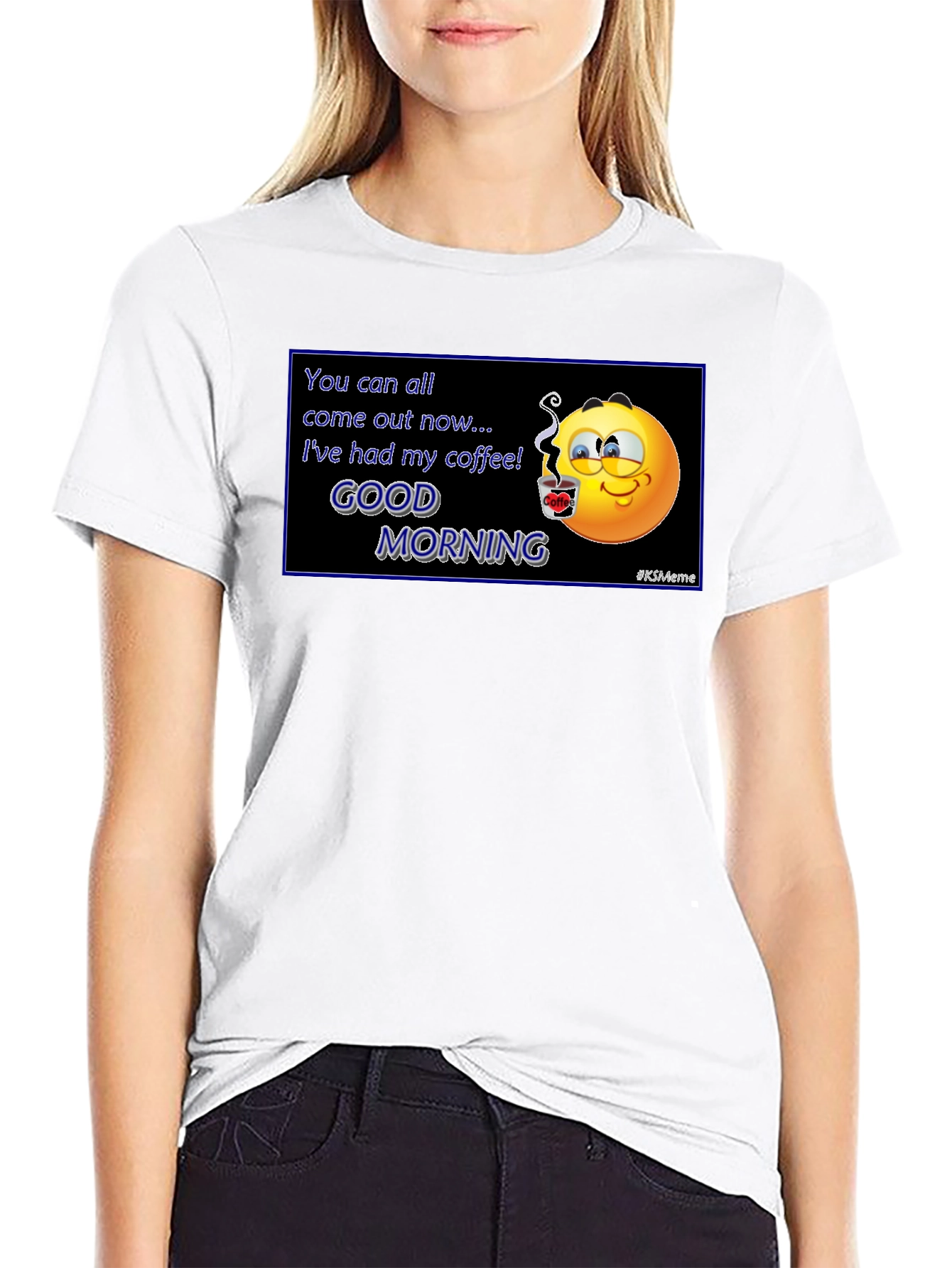 Black Funny Coffee Emoji T-Shirt - Good Morning Meme Tee view 9