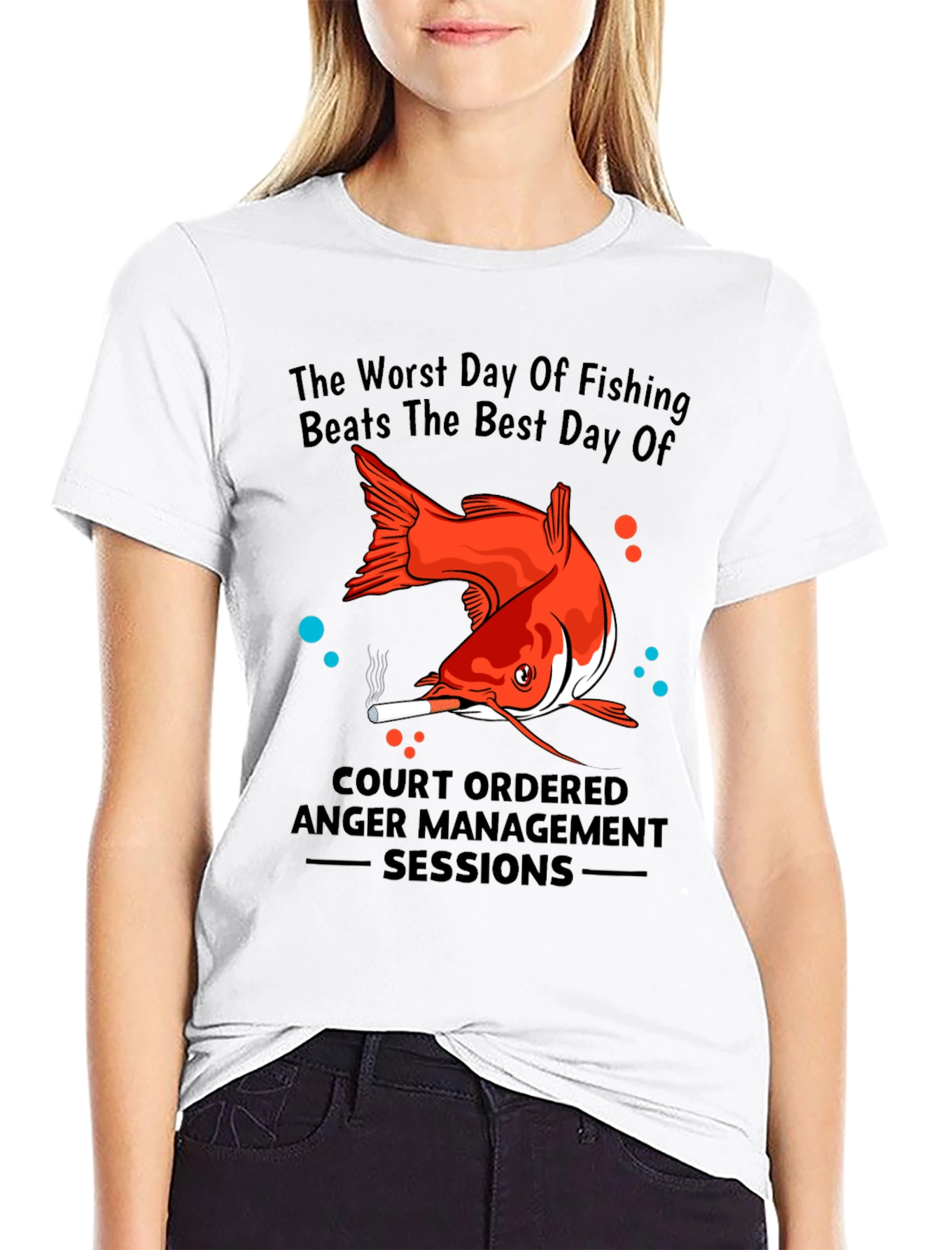 Black Fishing Humor T-Shirt: Worst Day Beats Best Day view 9