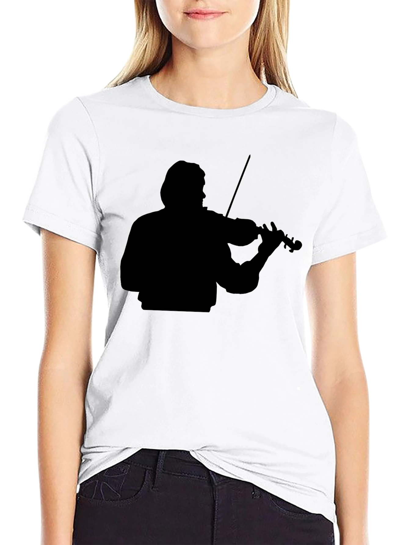 Black Violin Player Silhouette Graphic Tee - Black view 9