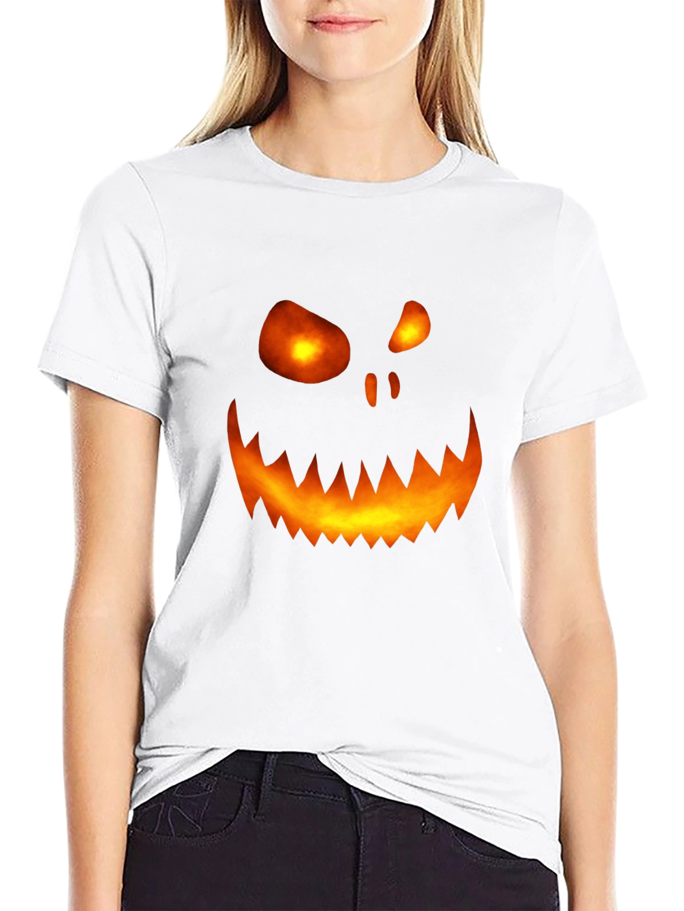 Black Halloween Pumpkin Face Graphic Tee - Scary Spooky Shirt view 9