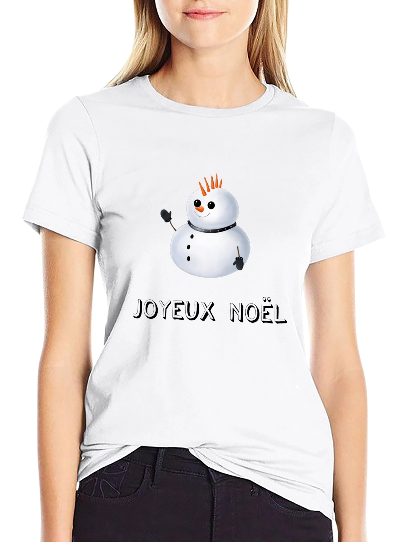 Black Joyeux Noel Snowman Black T-Shirt view 9
