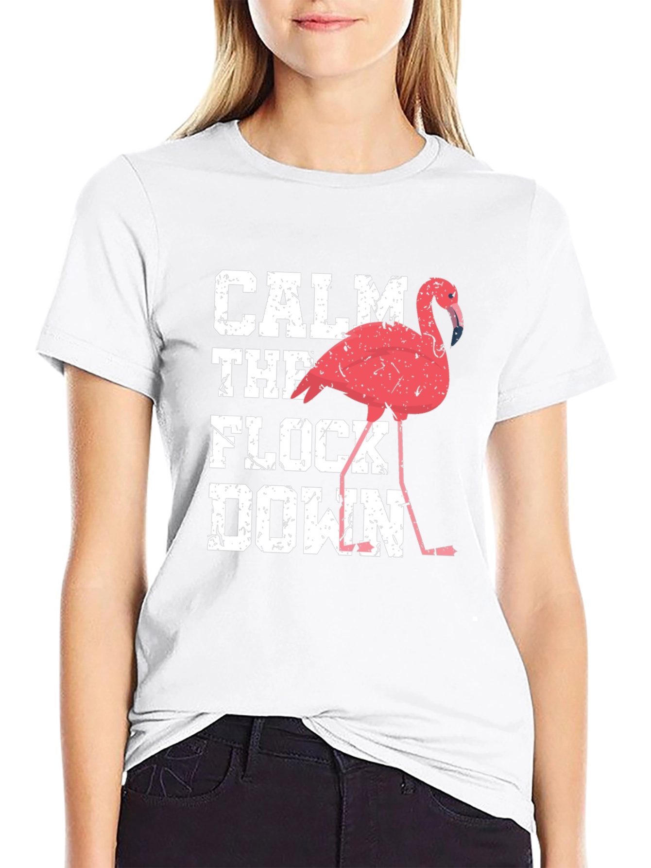 Black Calm The Flock Down Flamingo Graphic Tee view 9