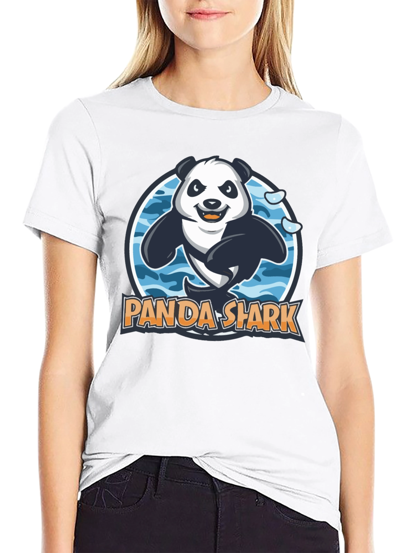 Black Panda Shark Graphic T-Shirt - Black Cotton Tee view 9