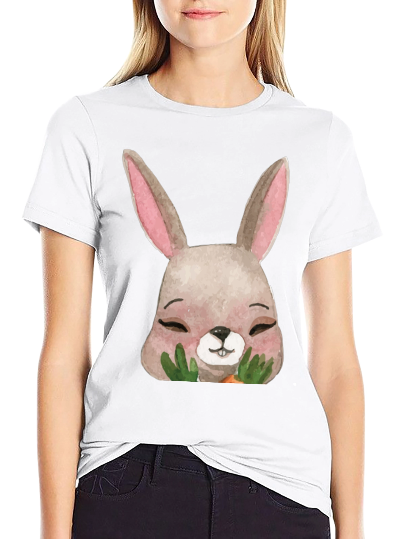 Black Cute Bunny Graphic T-Shirt - Unisex Black Tee view 9