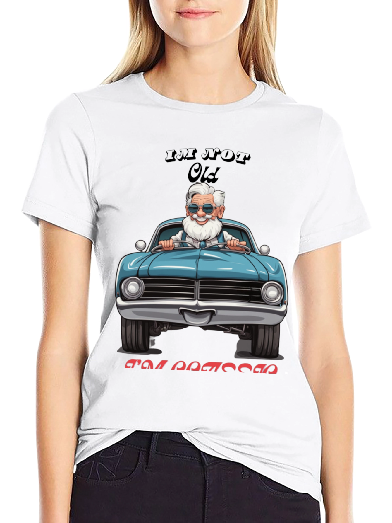 Black Funny Old Man Driving Classic Car T-Shirt view 9