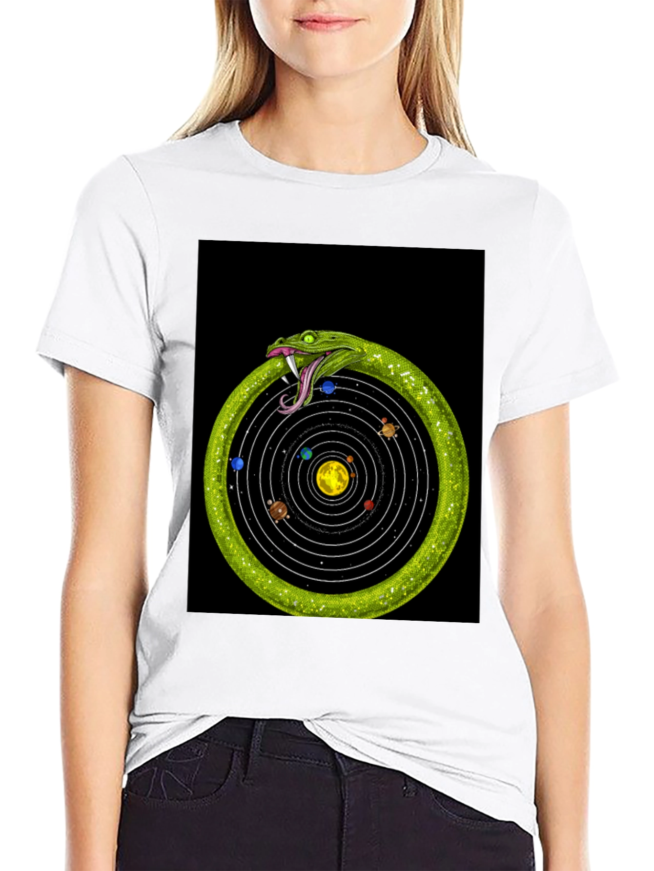 Black Ouroboros Solar System T-Shirt view 9