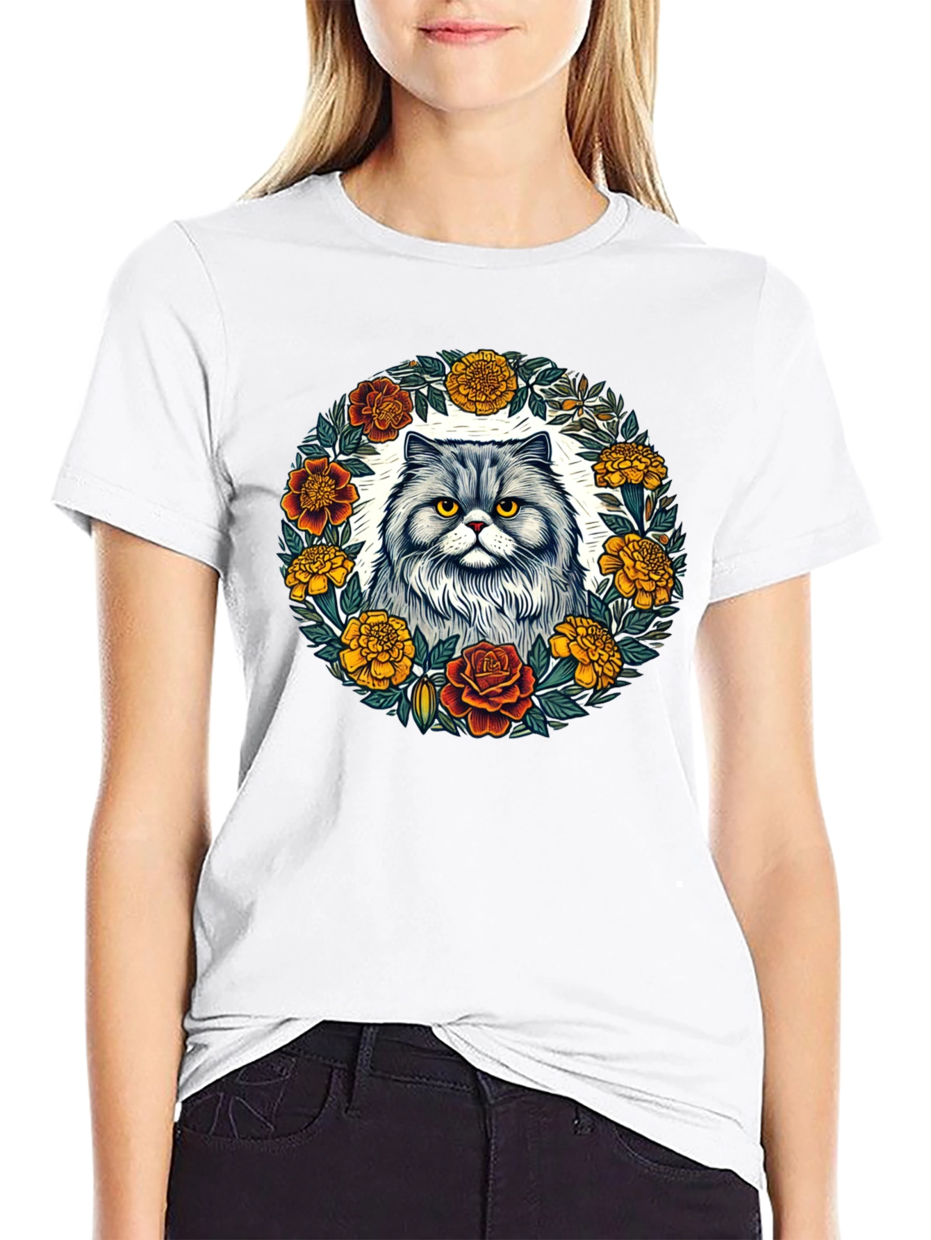 Black Cat & Floral Wreath Graphic Tee view 9