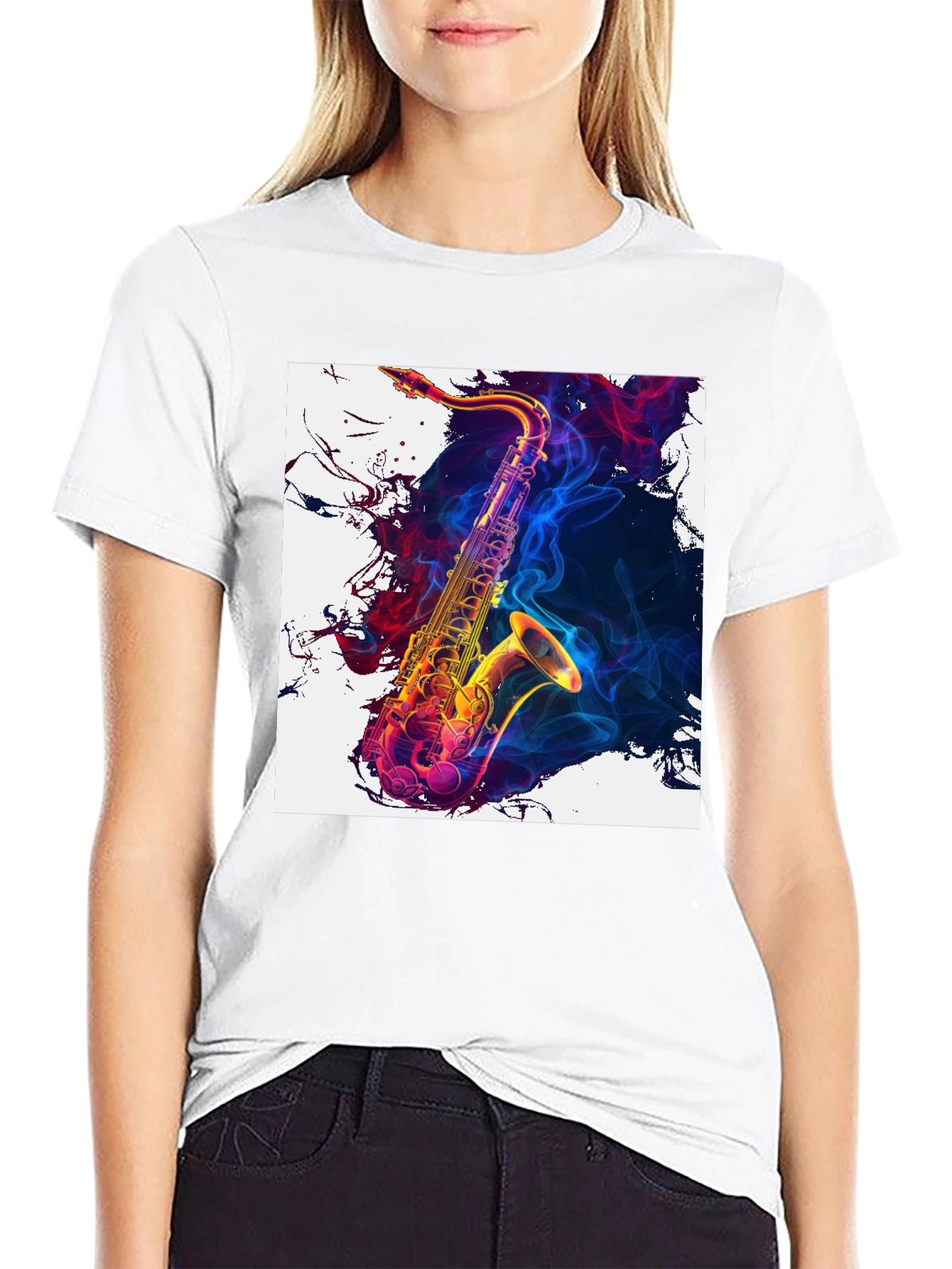 Black Saxophone Art Graphic Tee - Cool Music Lover Shirt view 9