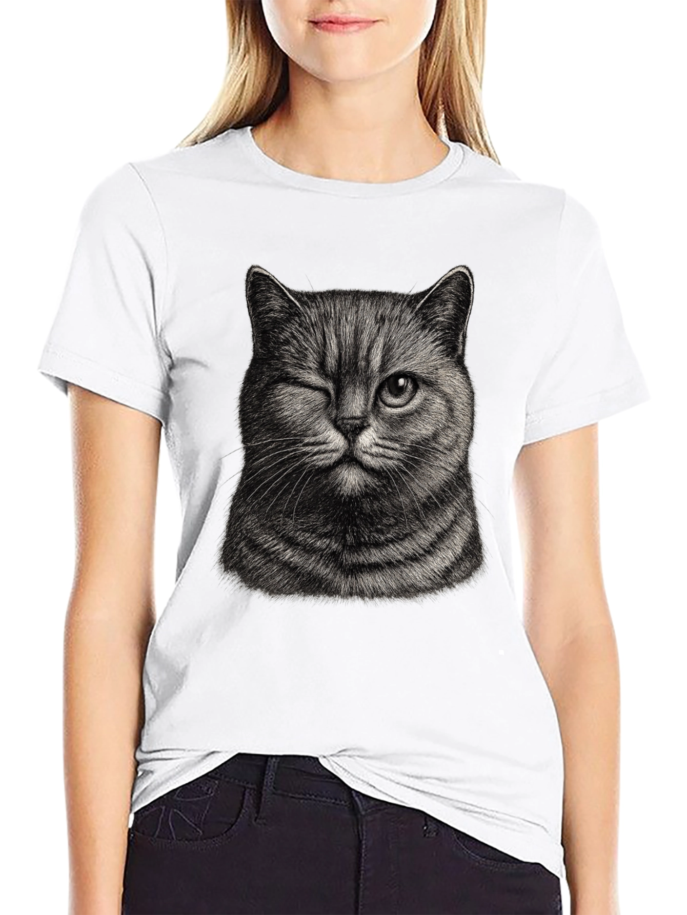 Black Winking Cat Graphic Tee - Men's Black T-Shirt view 9