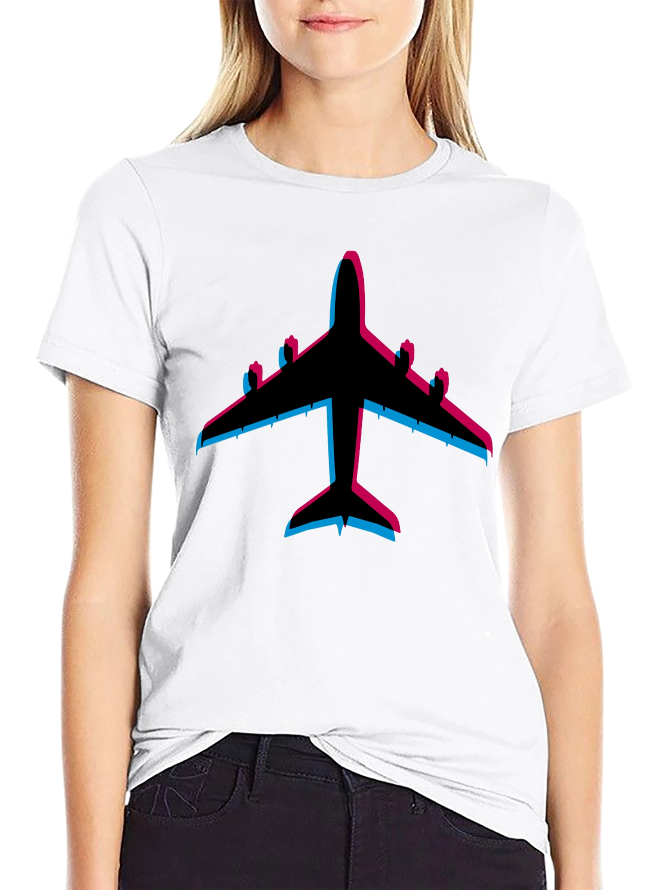Black Retro Airplane Graphic Tee - Black Cotton Blend view 9